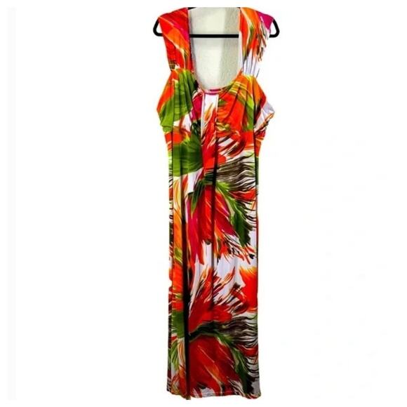 ATTITUDES by RENEE Women Round Neck Maxi MultiColor Abstract Floral Dress Size L - Picture 1 of 10